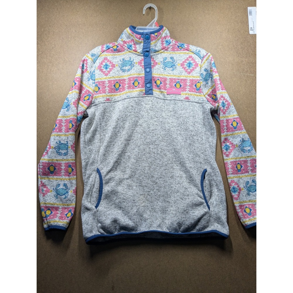 Simply Southern Womens Gray Crab Anchor Fleece Snap Pullover Sweater Size M